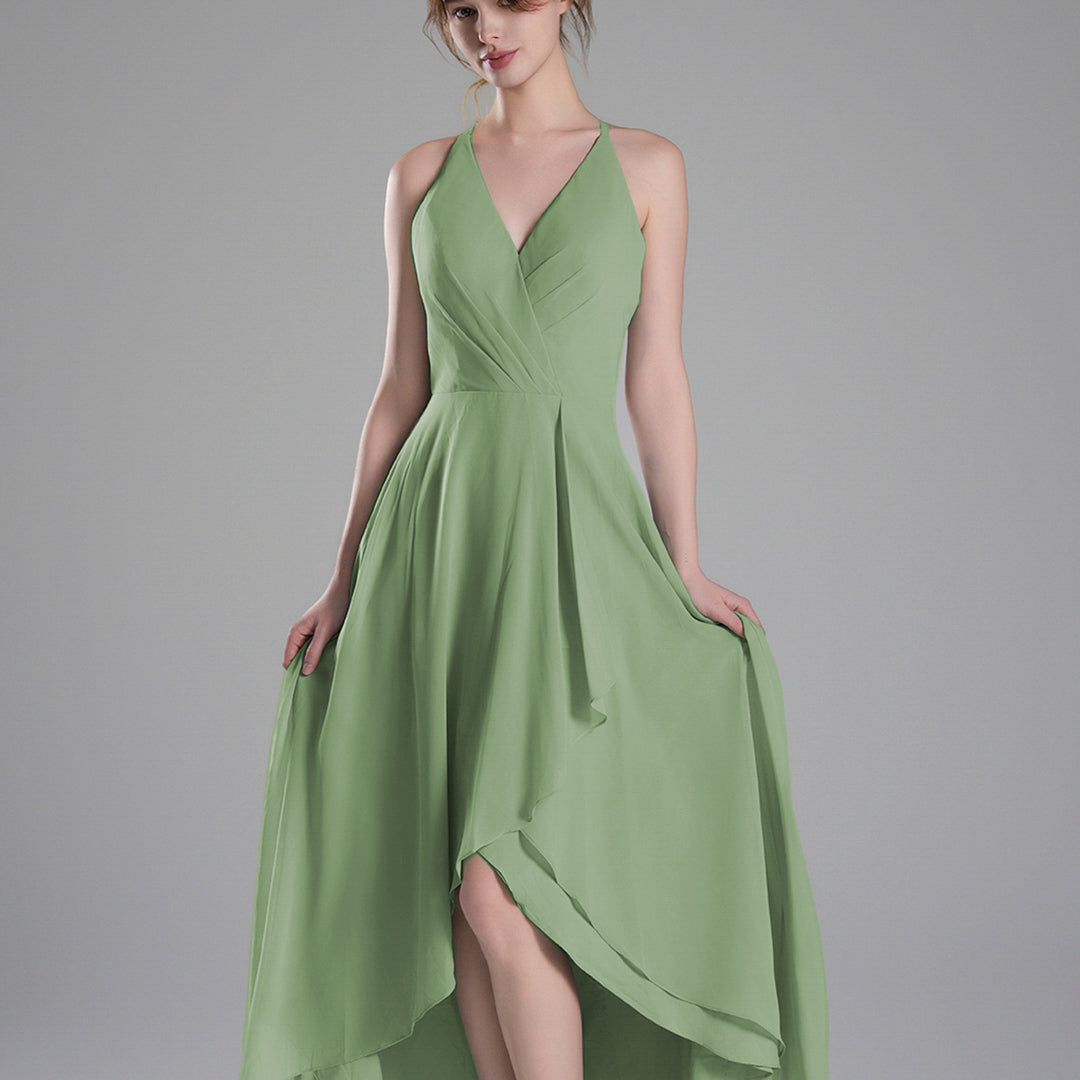 V-Neck Layered Drape Chiffon Maxi Dress