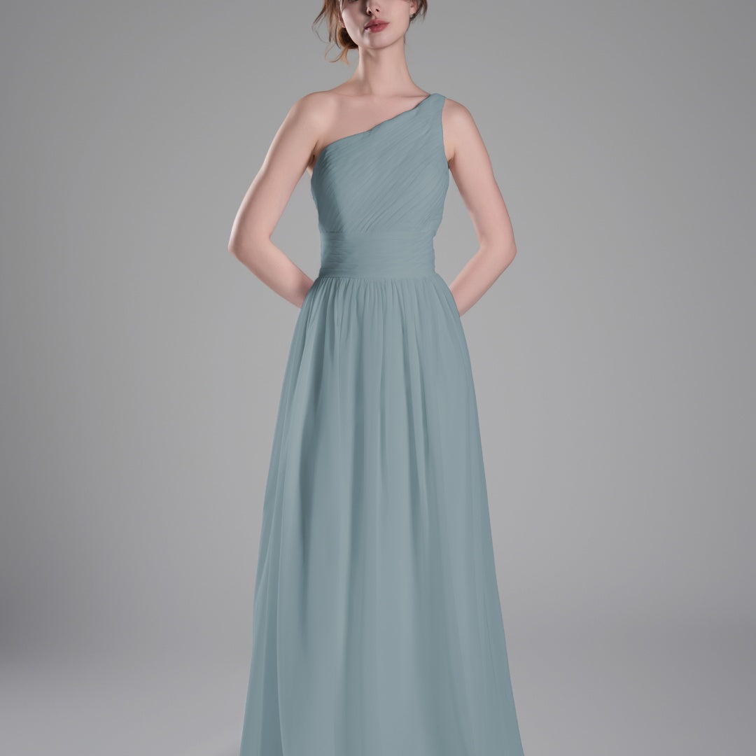 One-Shoulder Lace-Up Back Pleated A-Line Dresses