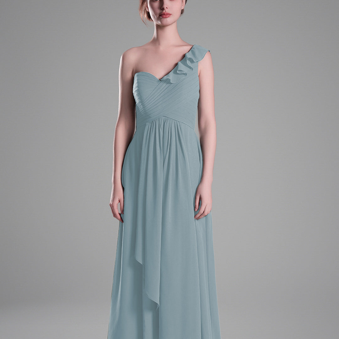 One-Shoulder Ruffle Pleated A-Line Dresses