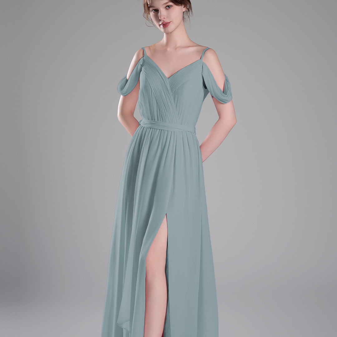 Off-Shoulder Adjustable Waist Tie Pleated Dresses