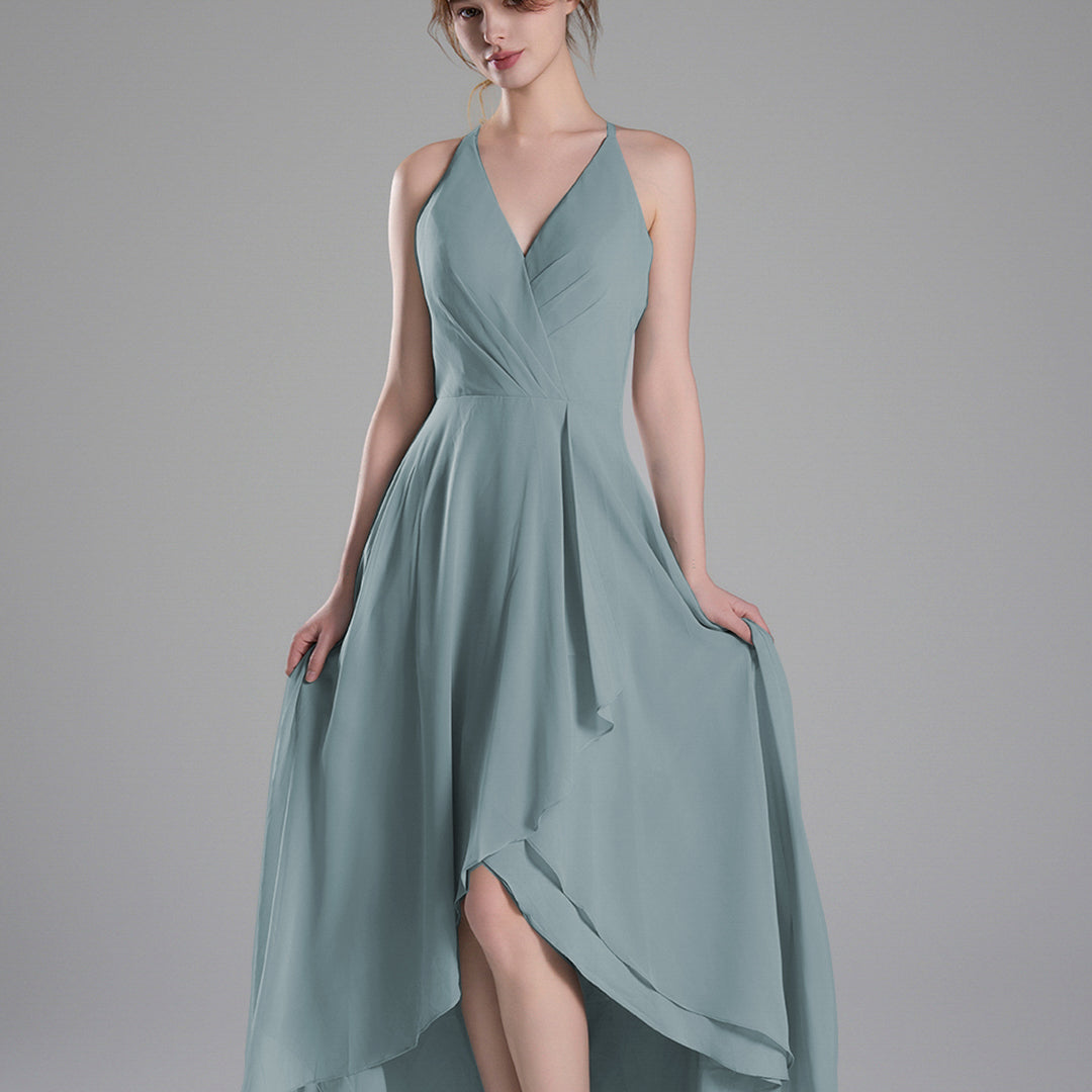 V-Neck Layered Drape Chiffon Maxi Dress