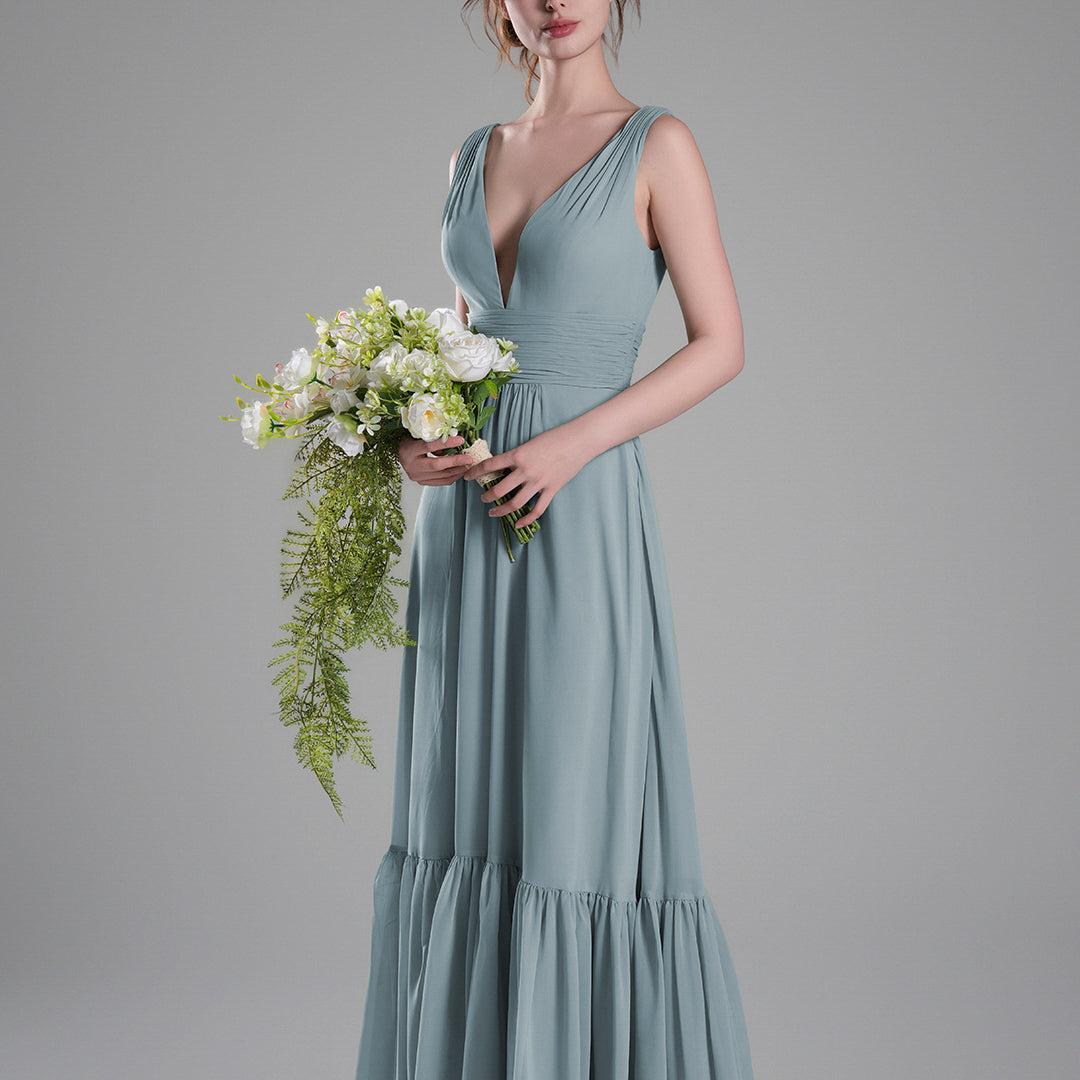 Sexy V-Neck Patchwork Chiffon Maxi Dress