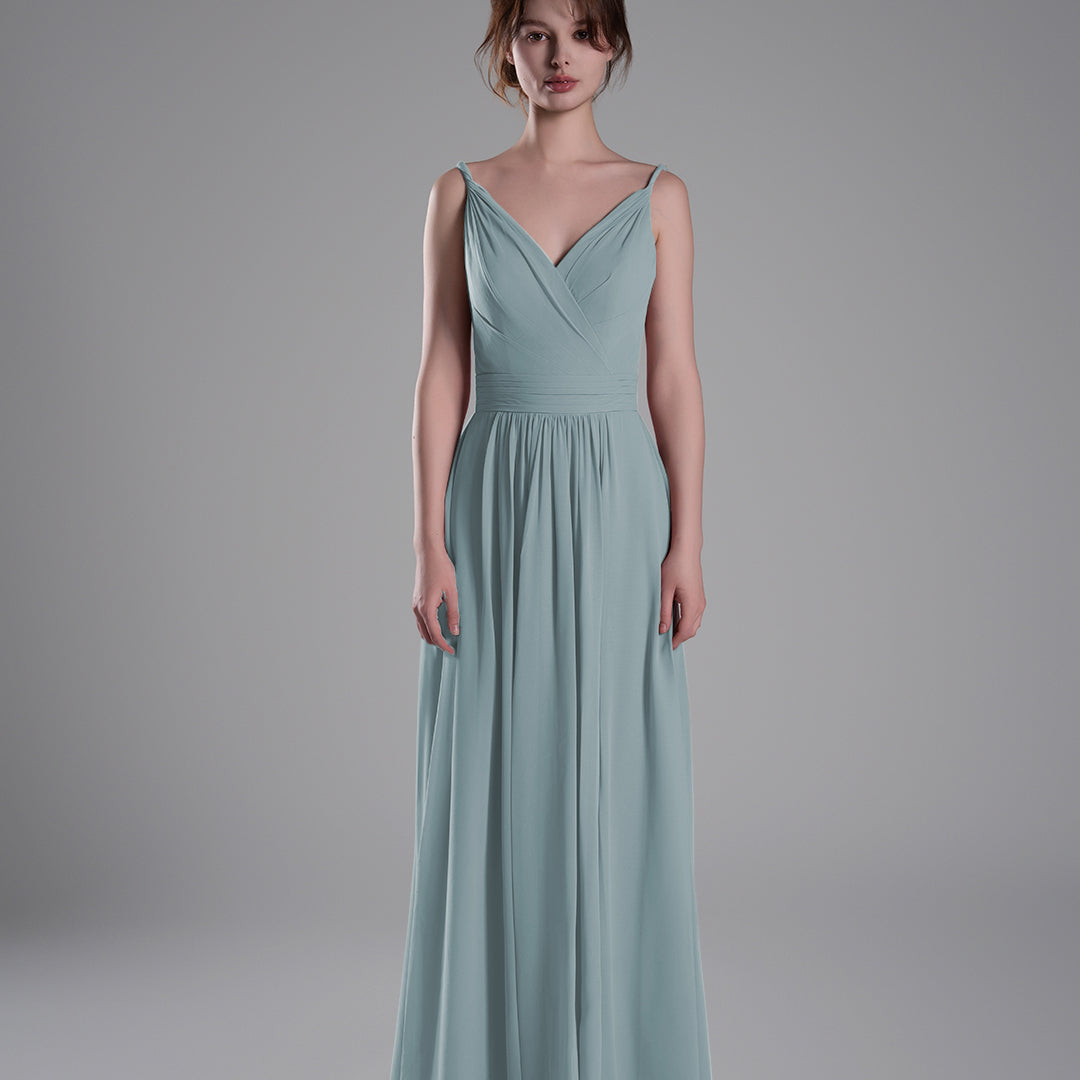 V-Neck Pleated Split A-Line Bridesmaid Dresses