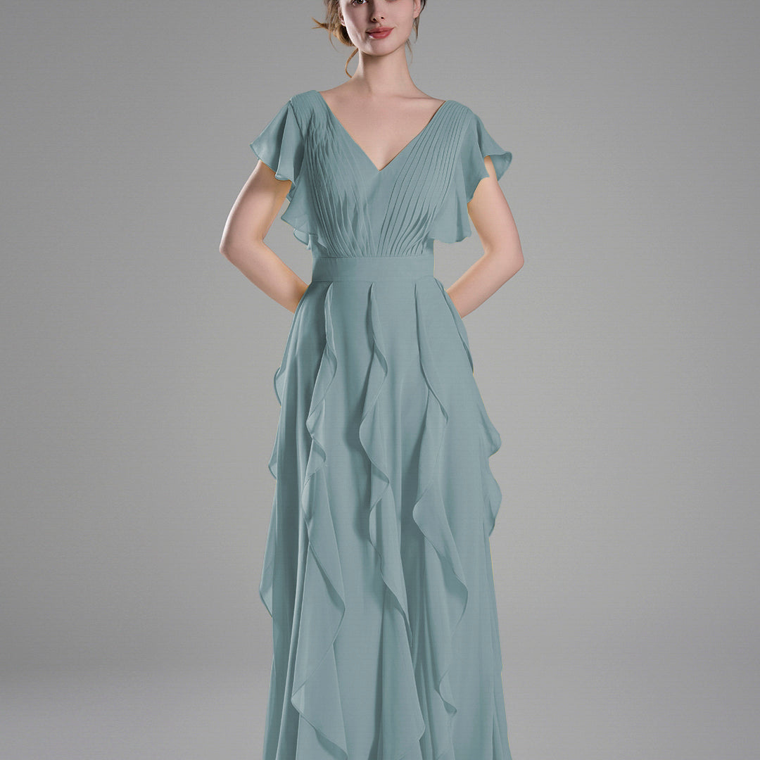 Flutter Sleeves Ruffle Detailing A-line Dresses