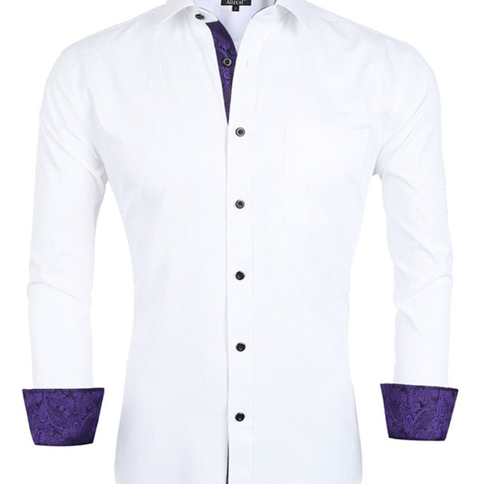 Men's Business White Series Slim Fit Long Sleeve Patchwork Button-Down Dress Shirts