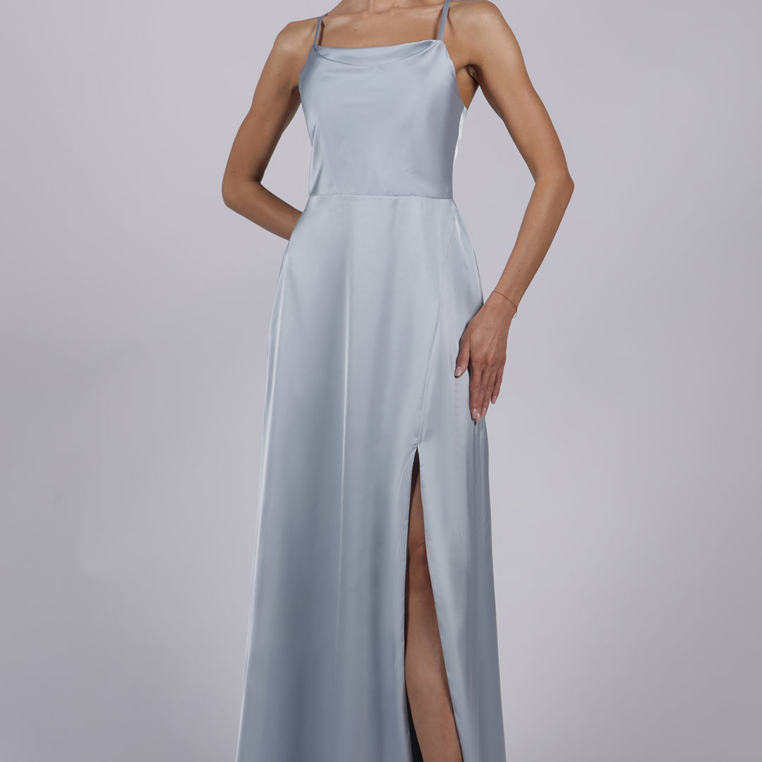 Square Collar Cowl Neck Spaghetti Straps Square Collar Side Split Maxi Dress