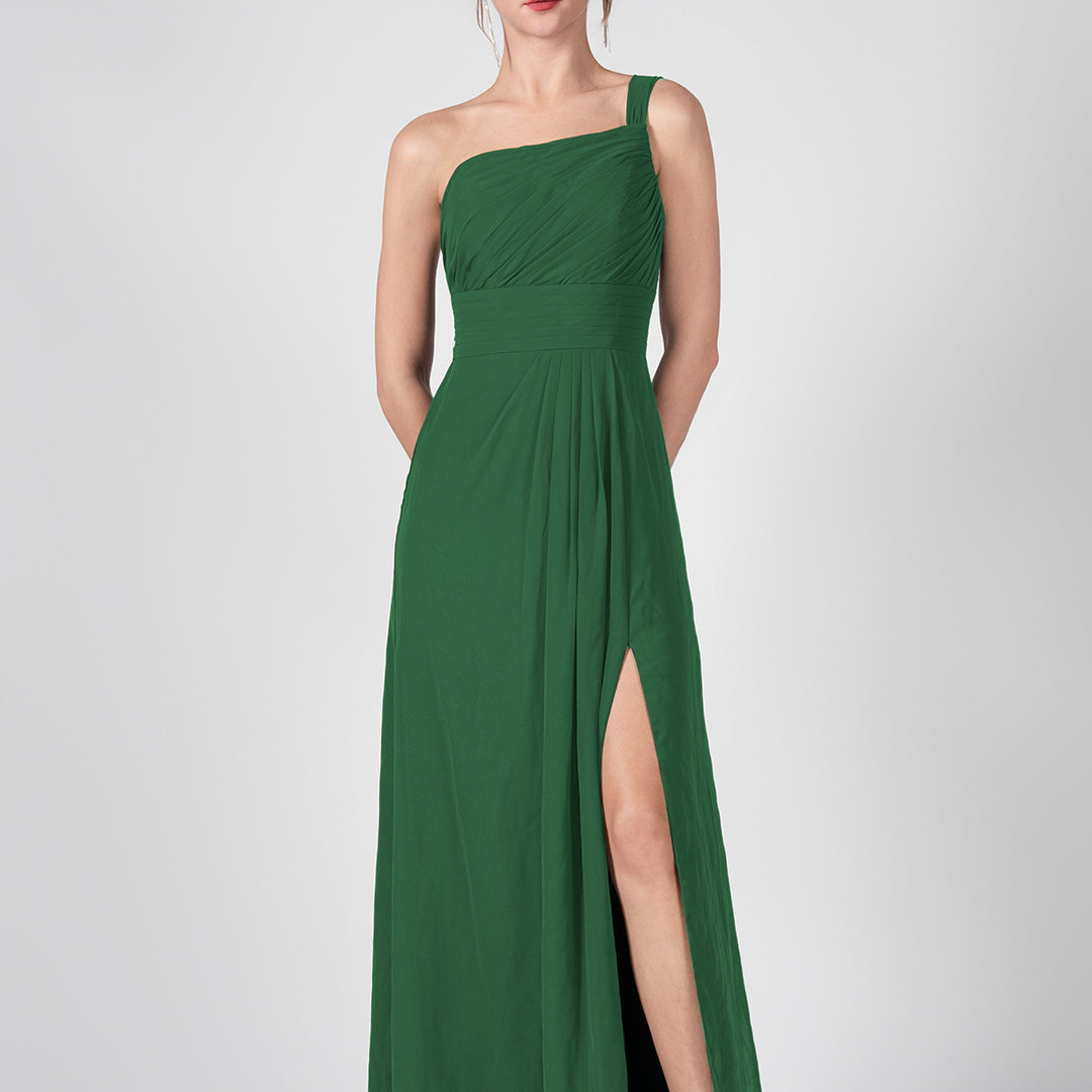 One Shoulder A-Line Side Split Chiffon Maxi Dresses