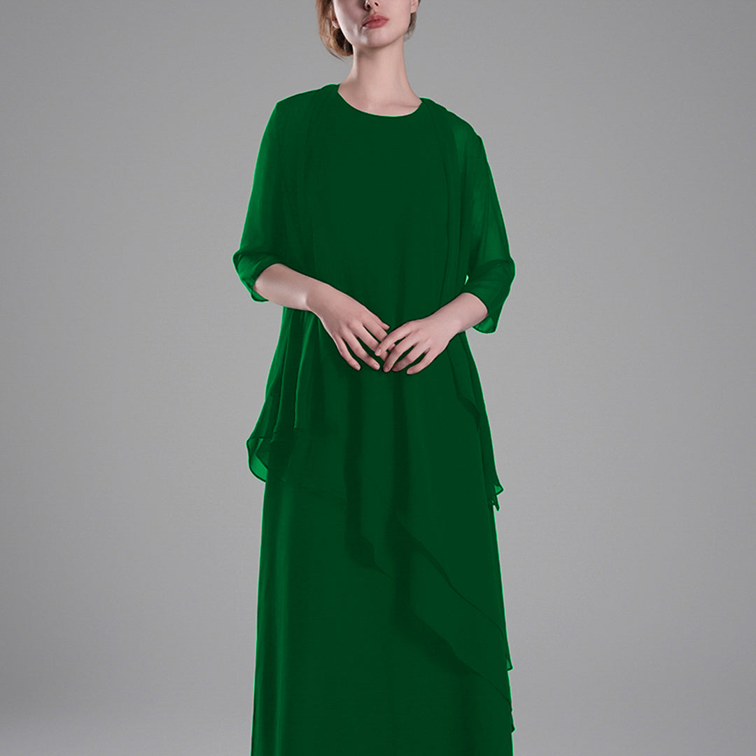 Classic Round Neck Sheer Sleeves Two-Piece Dresses