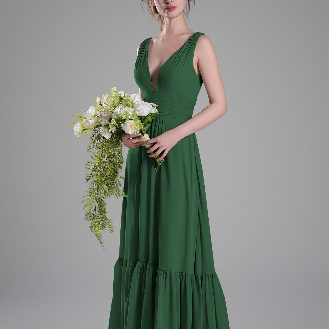 Sexy V-Neck Patchwork Chiffon Maxi Dress