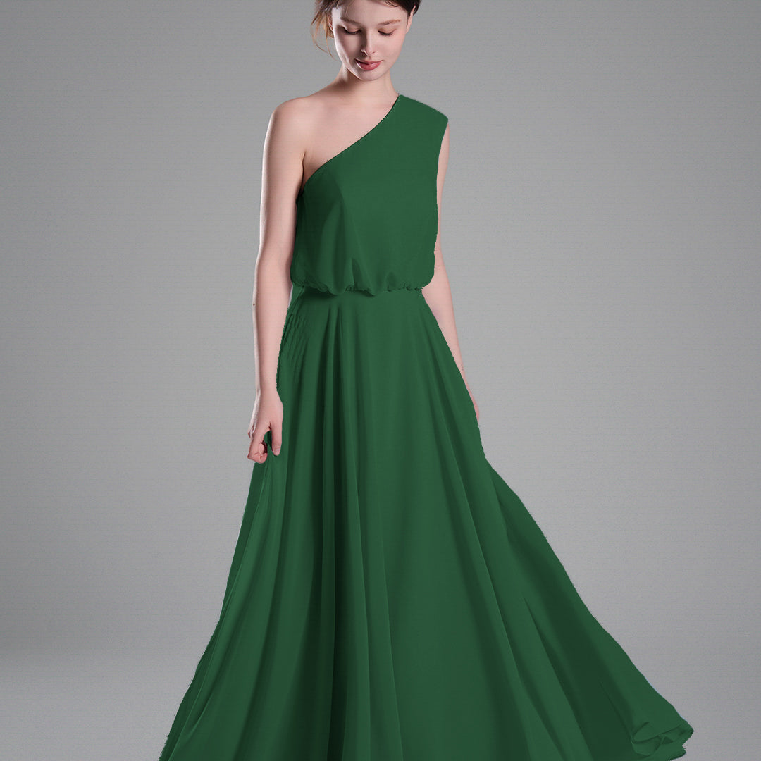 One-Shoulder Flowing Hem A-Line Dresses