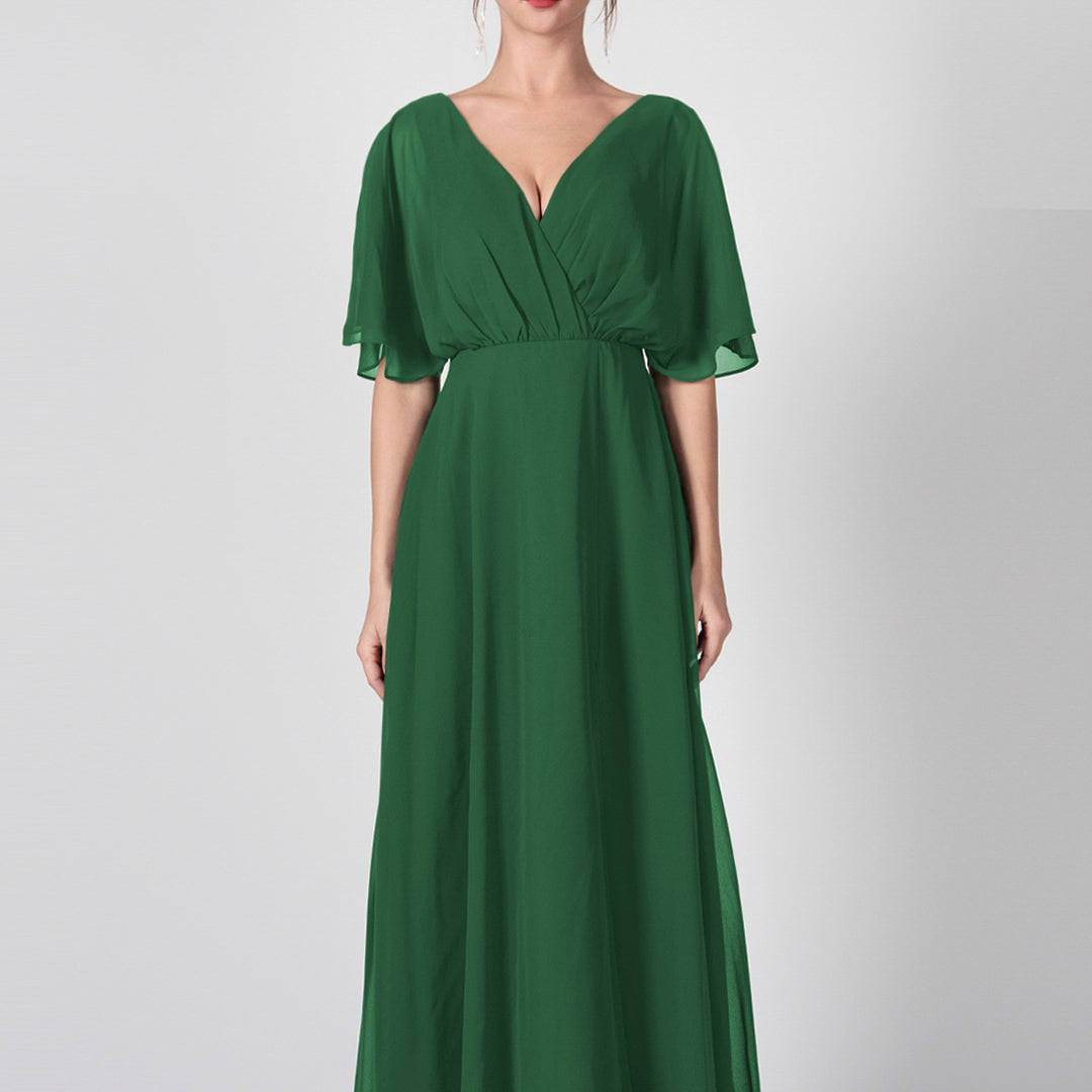 Open Back V-Neck Split Chiffon Maxi Dresses
