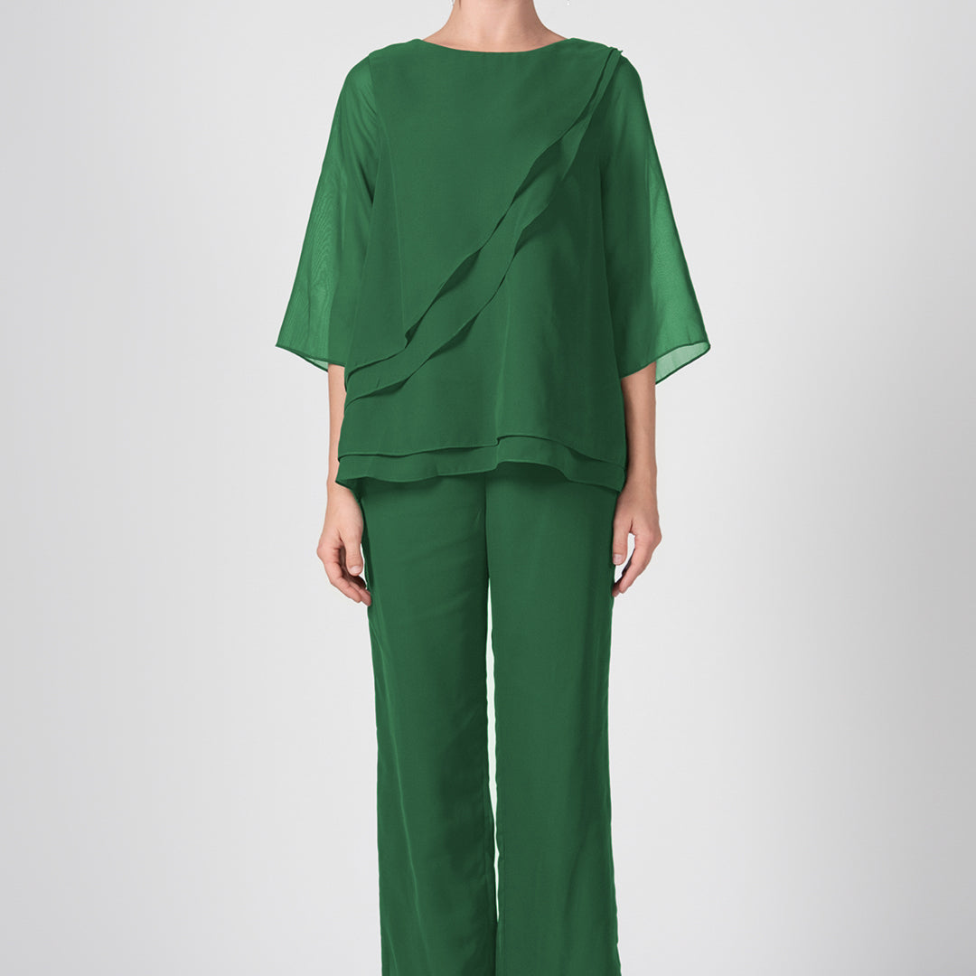 2-Piece Mother of the Bride Sheer Sleeve Pant Suits