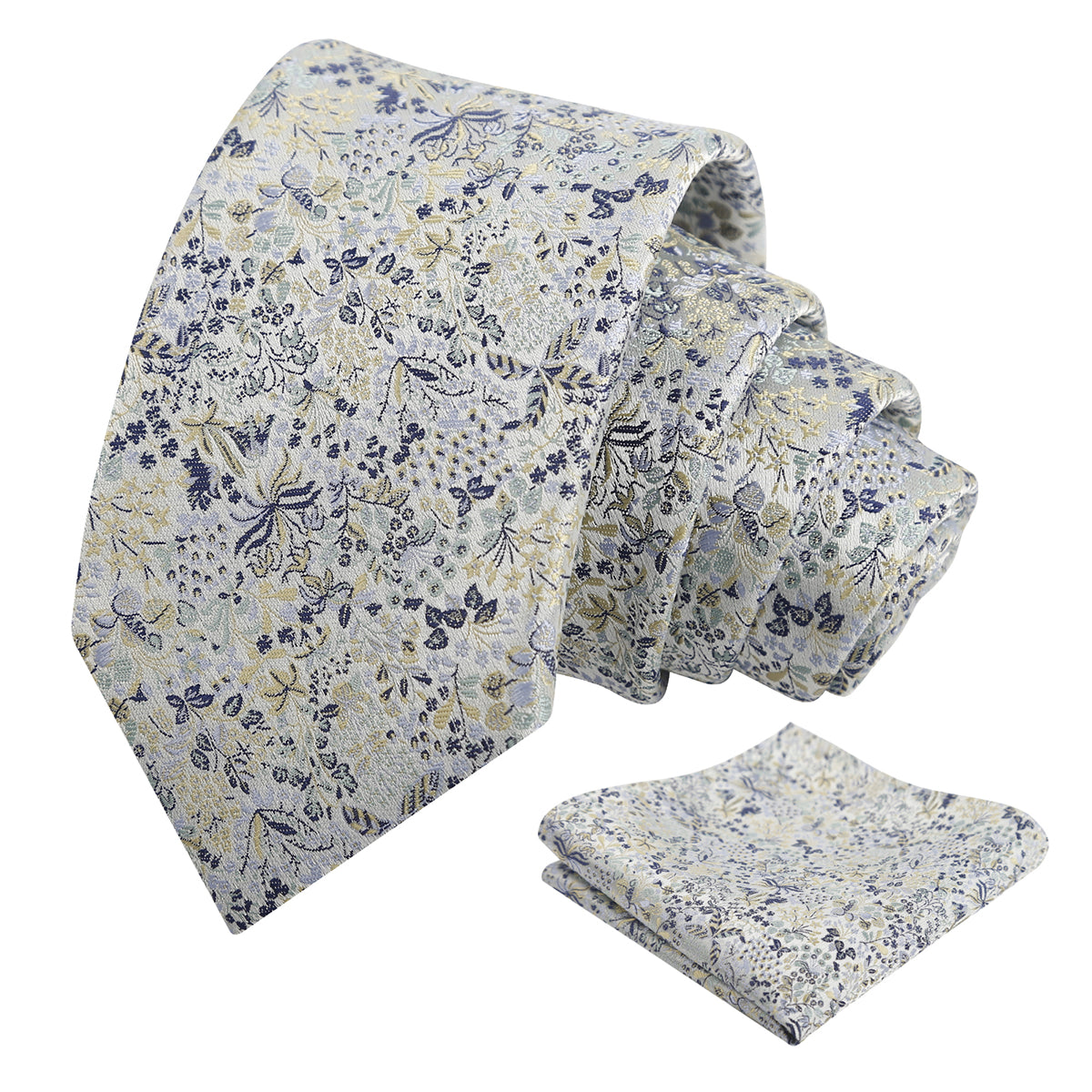 Mens Fresh Ditsy Floral Tie Set with Pocket Square for Spring Events-930