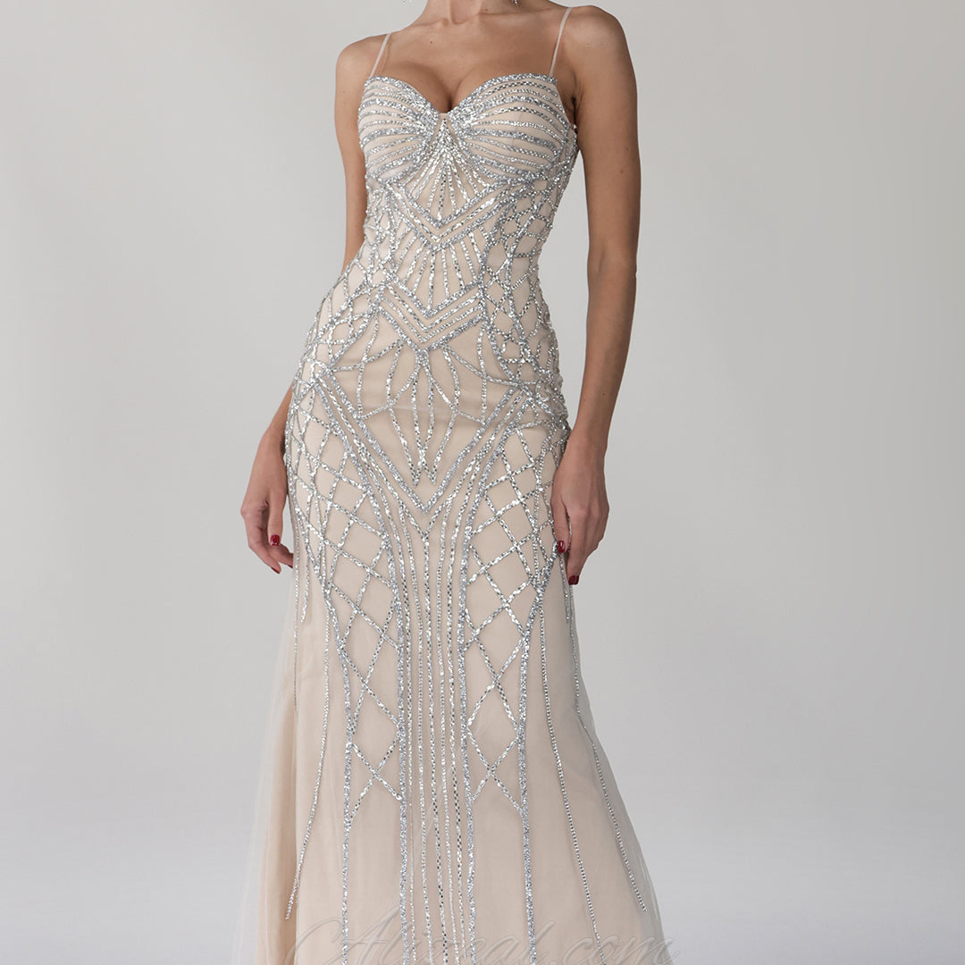 Heart Collar Spaghetti Straps Sparkly Sheath Evening Dress