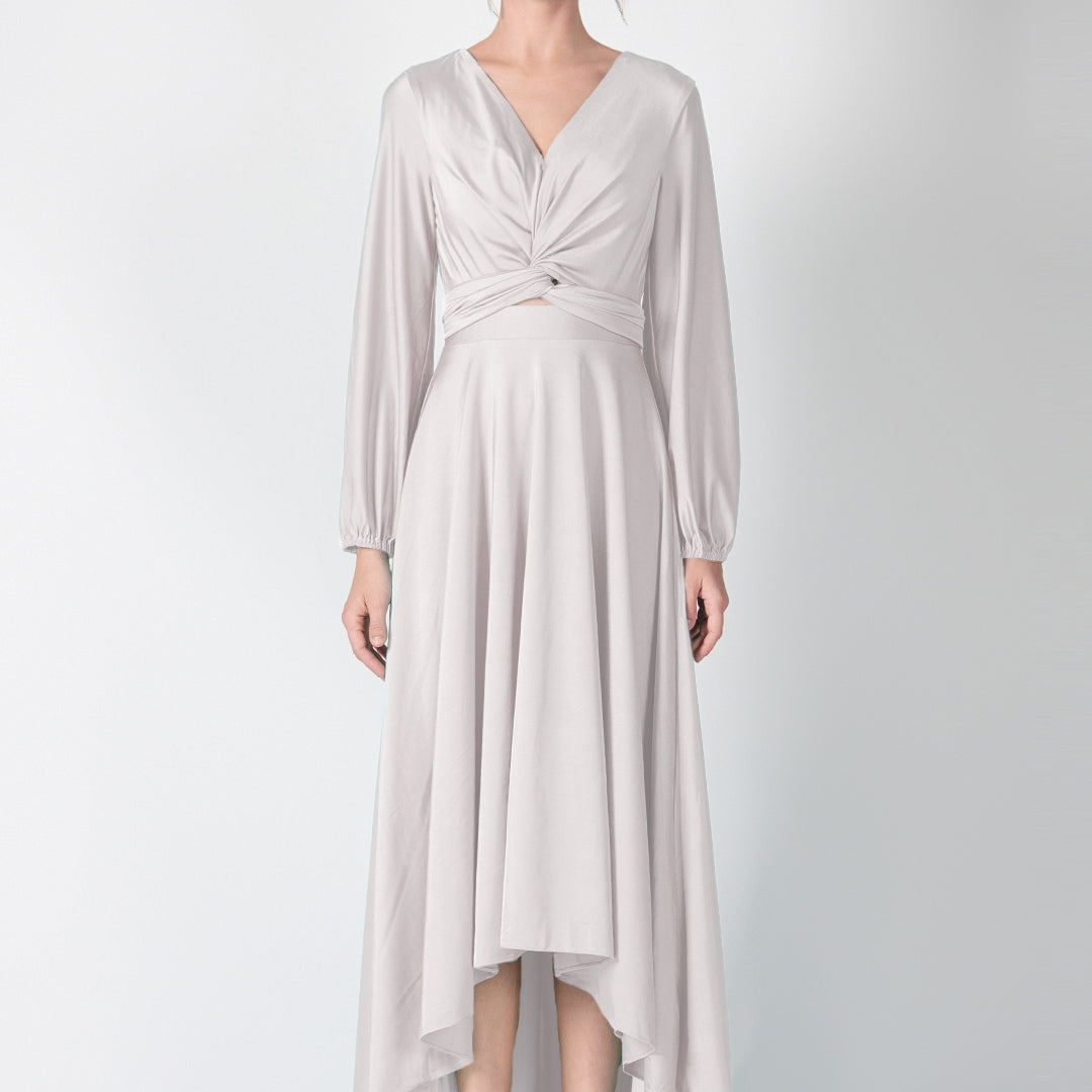 V-Neck Twist Front Detail High-Low Dresses