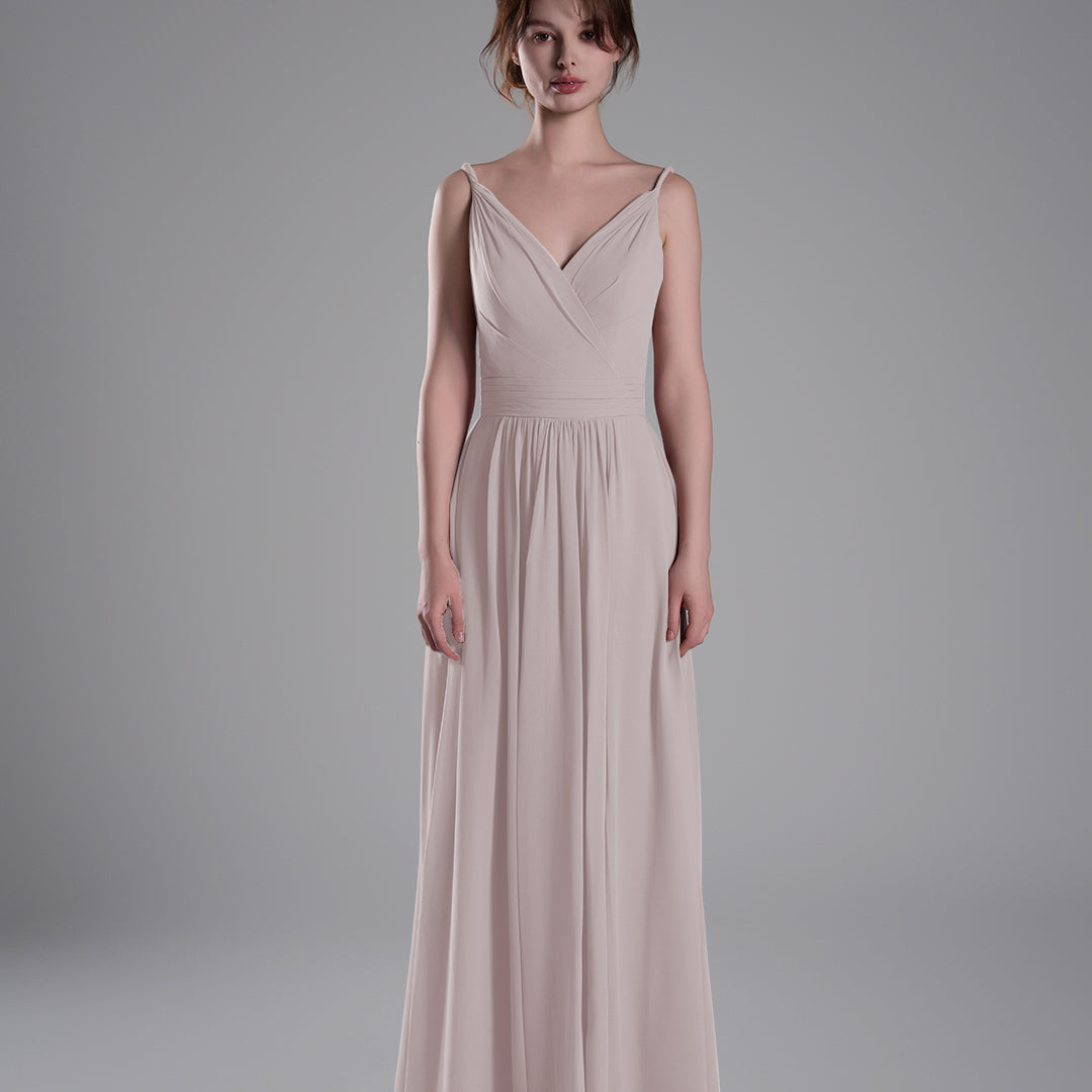 V-Neck Pleated Split A-Line Bridesmaid Dresses