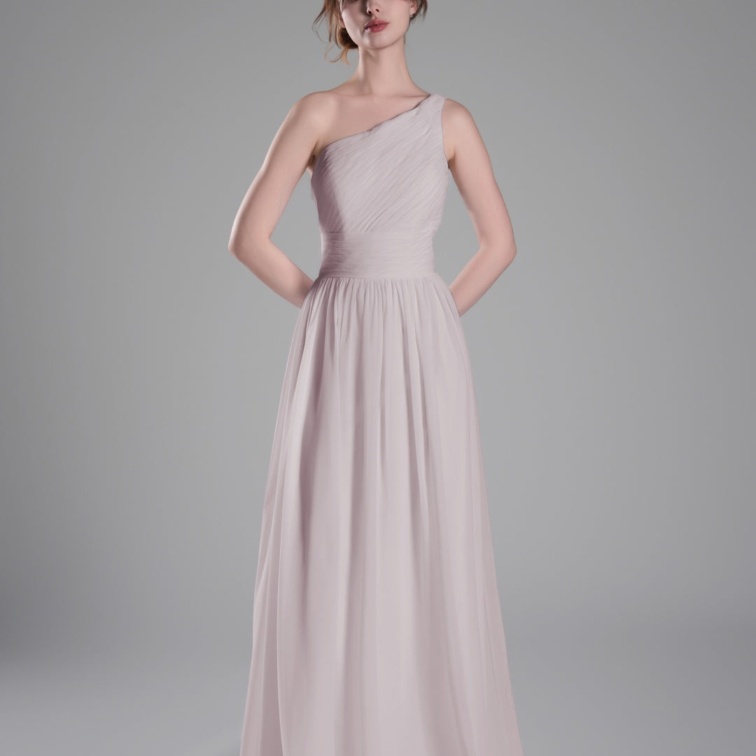 One-Shoulder Lace-Up Back Pleated A-Line Dresses