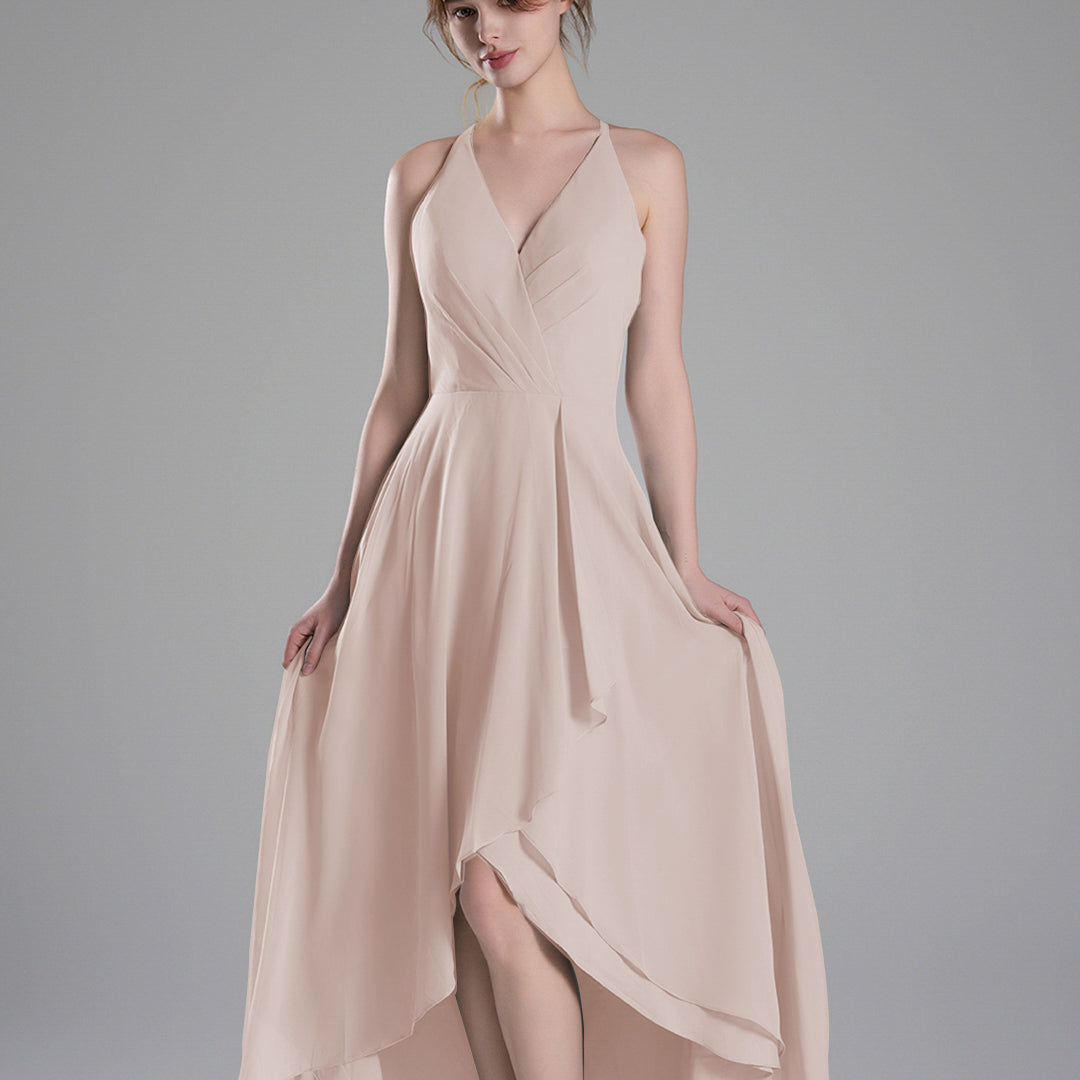 V-Neck Layered Drape Chiffon Maxi Dress