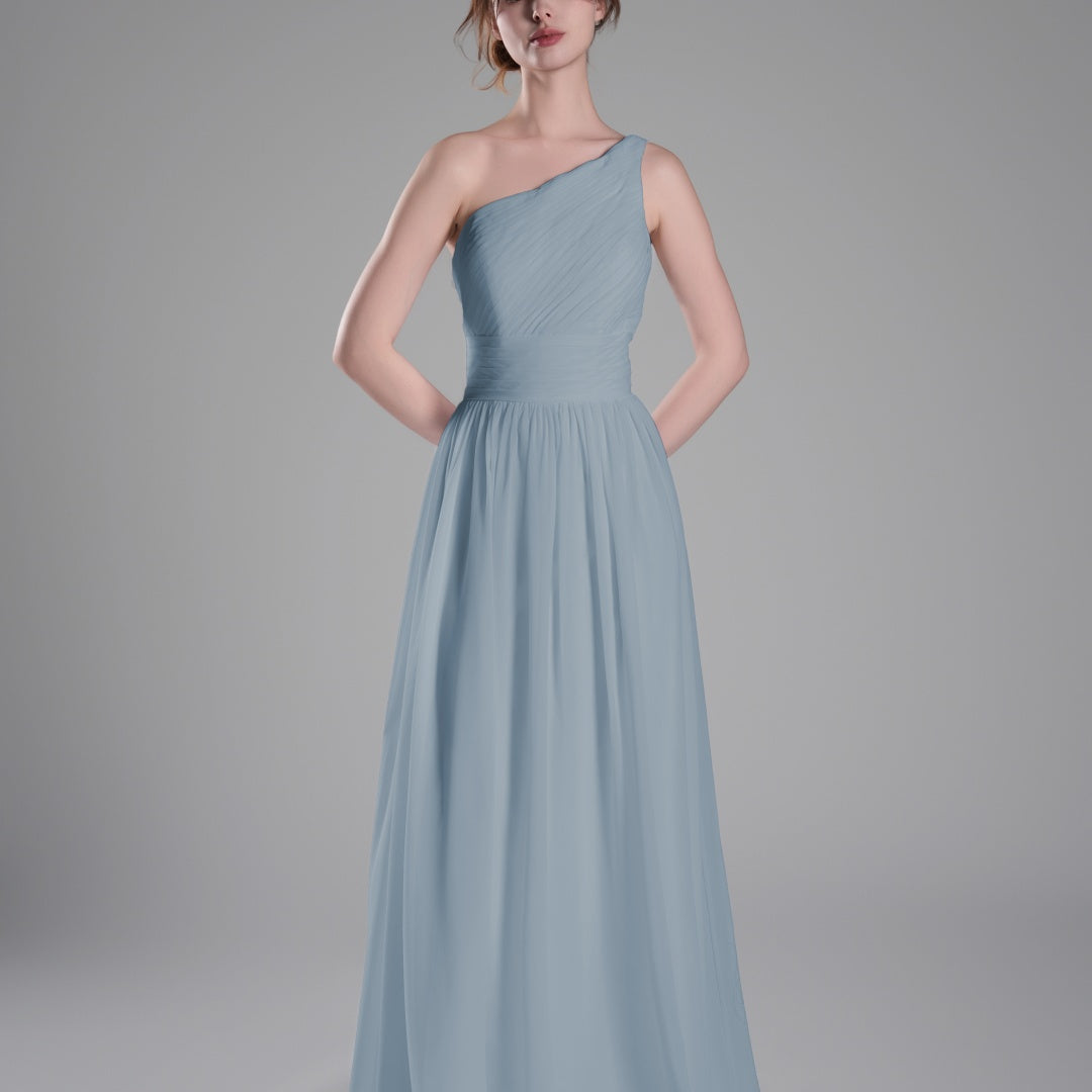 One-Shoulder Lace-Up Back Pleated A-Line Dresses