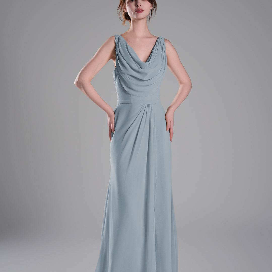 Cowl Neckline Fitted Bodice Asymmetrical Dresses