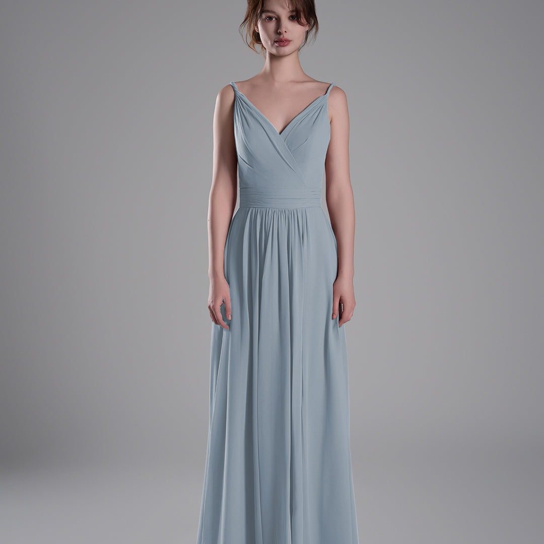 V-Neck Pleated Split A-Line Bridesmaid Dresses
