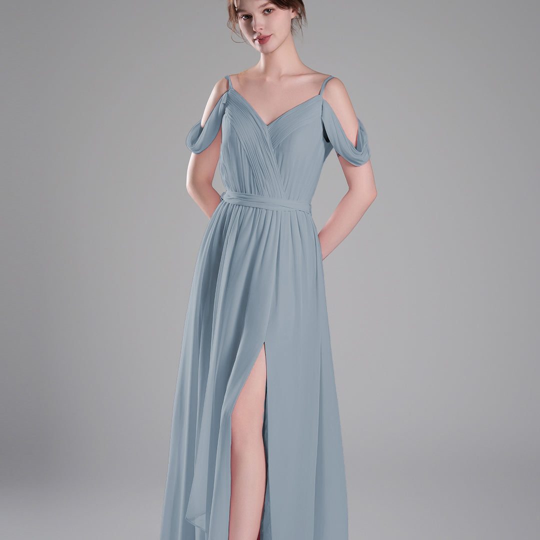 Off-Shoulder Adjustable Waist Tie Pleated Dresses