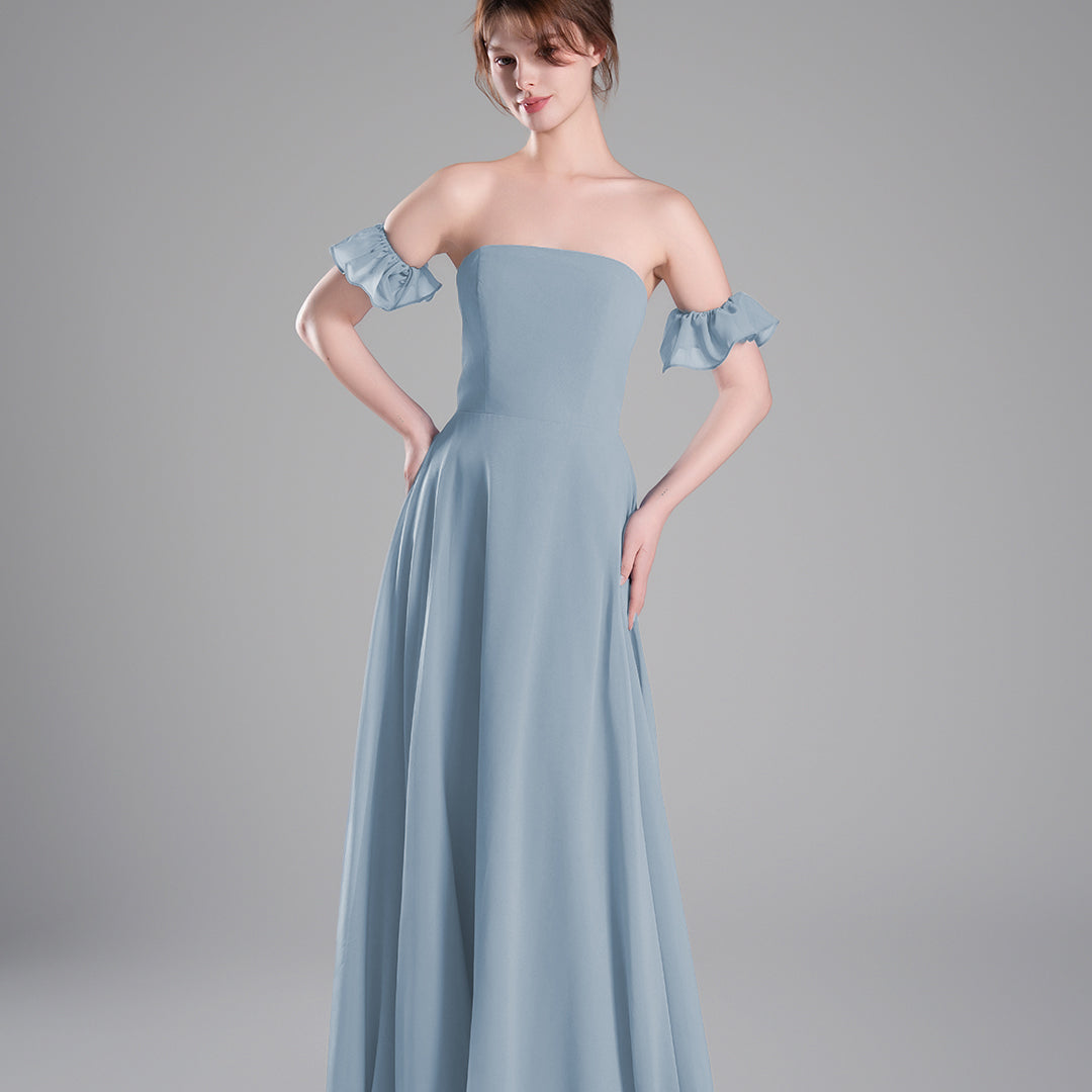Off-Shoulder Ruffle Sleeves Figure Bodice A-line Dresses
