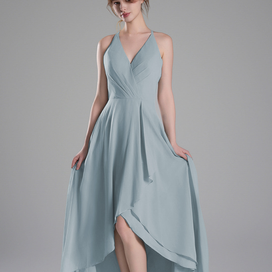 V-Neck Layered Drape Chiffon Maxi Dress