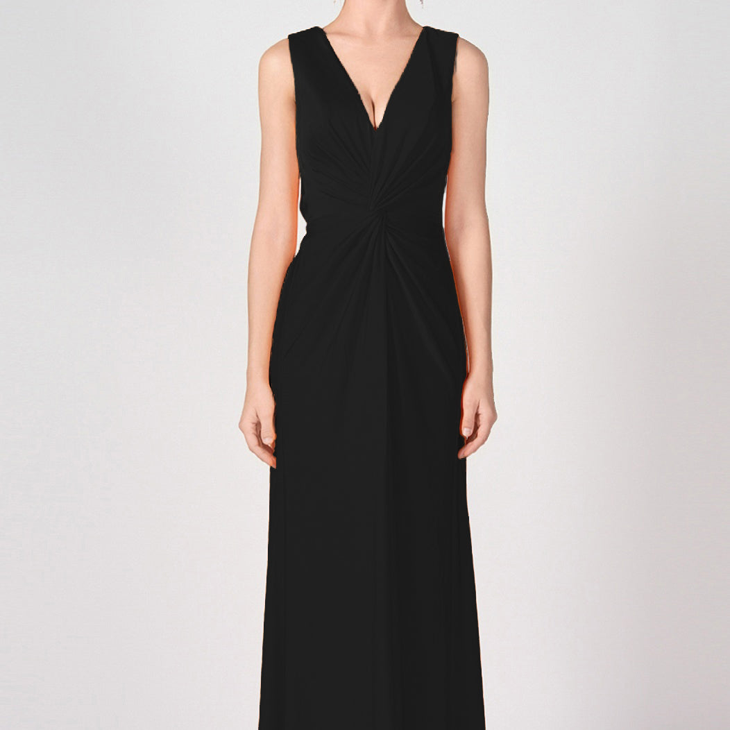 Deep V-Neck Twist-Front A-Line Split Dresses
