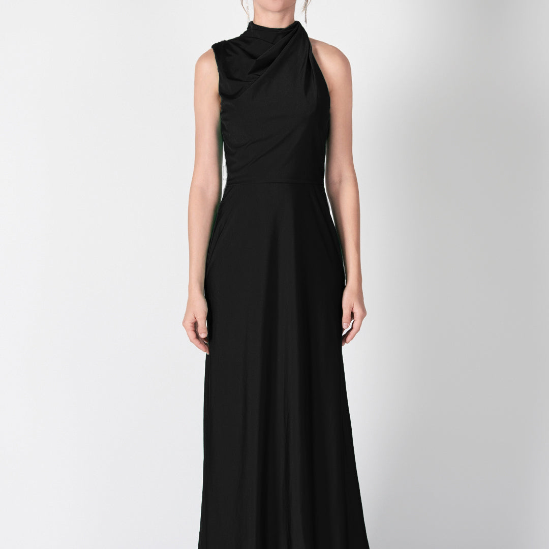Half High Neck Fitting Bodice Flowing Dresses