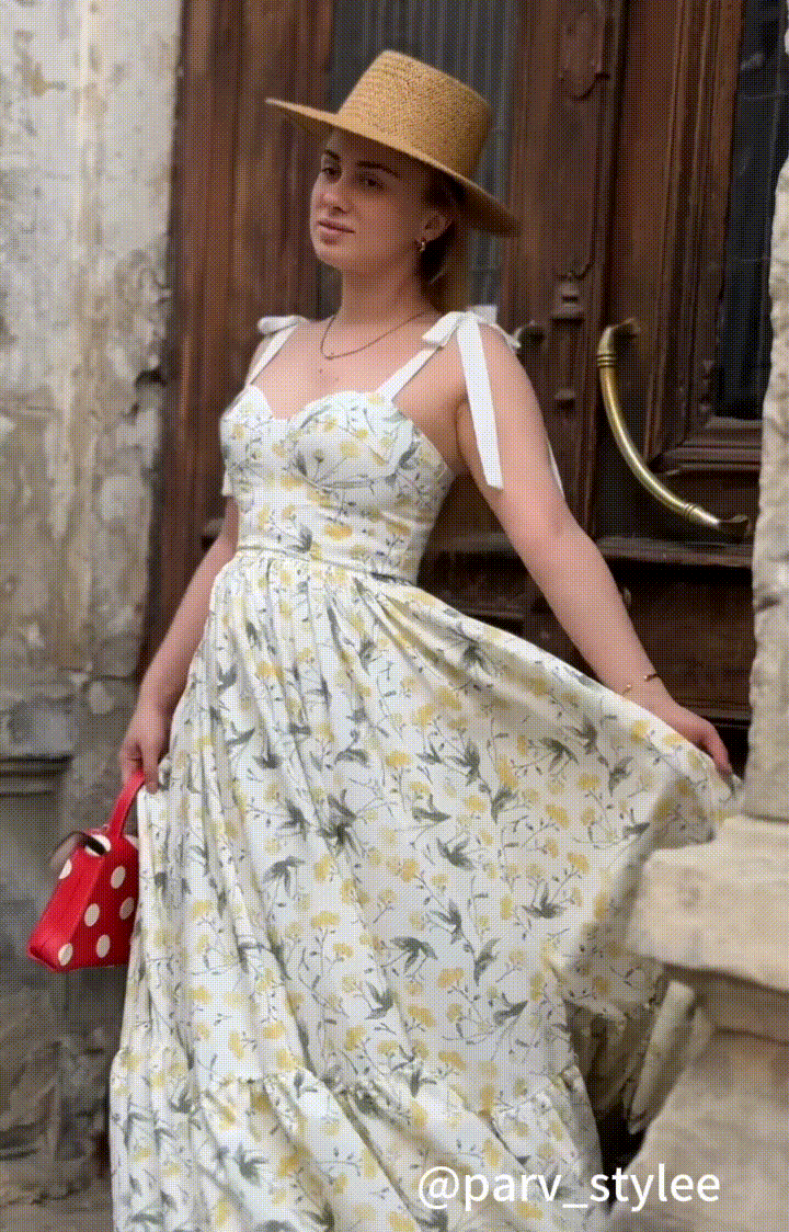 Wide Tie Sweetheart-Neck Floral High Waist Patchwork A-Line