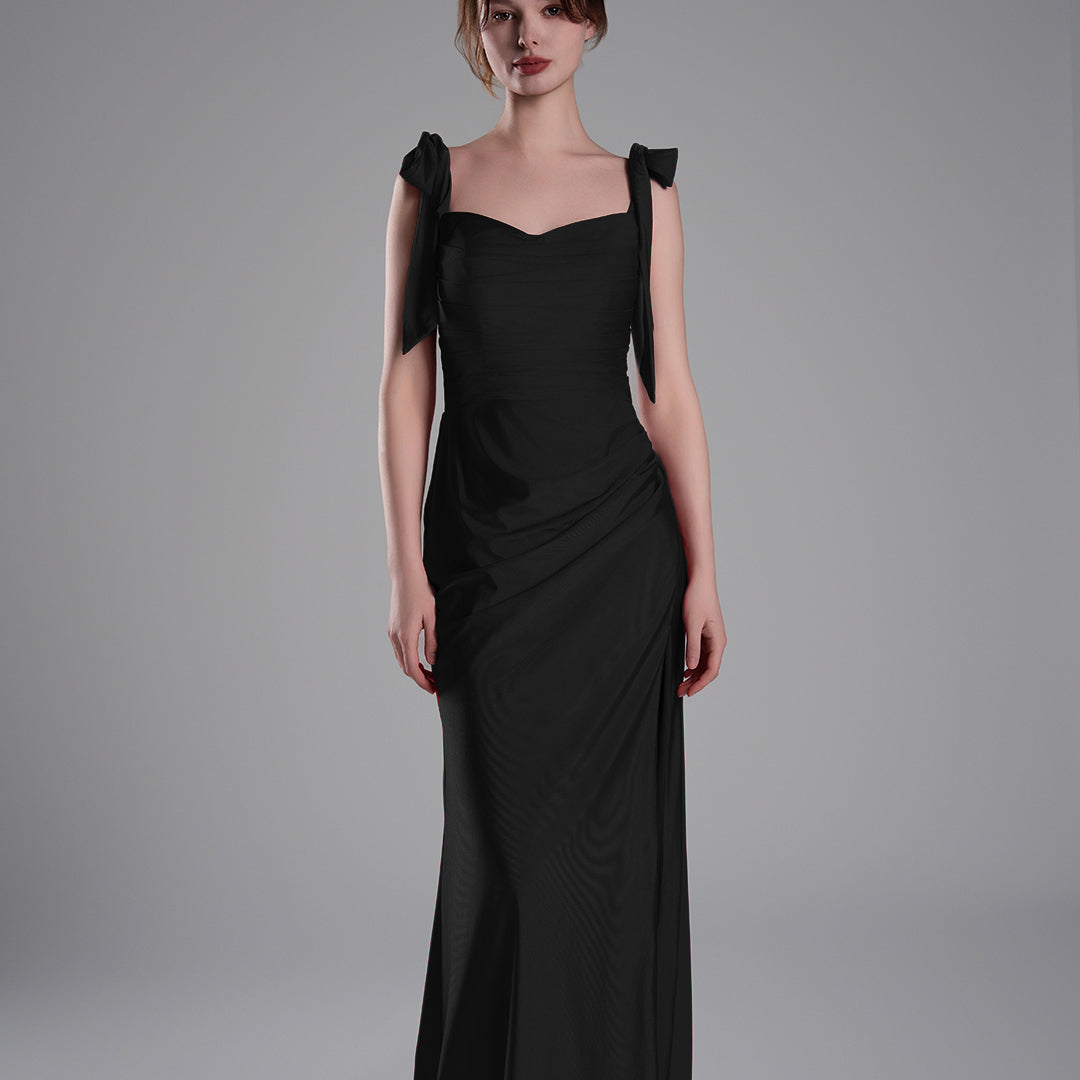 Elegant Double Straps Slit Ribbon Ties Dresses