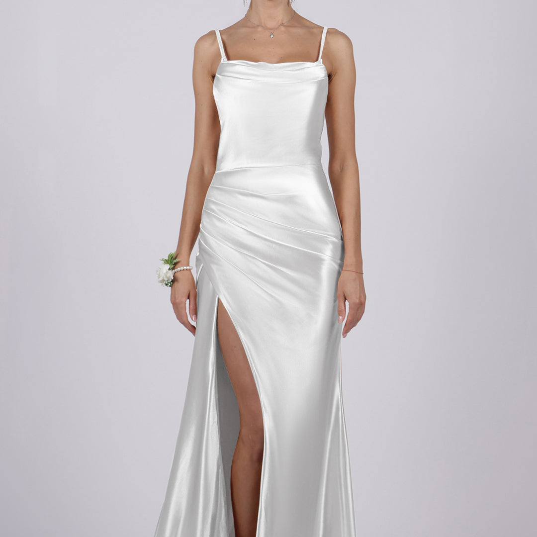 Mermaid Cowl Neck High Split Sweep Train Dresses