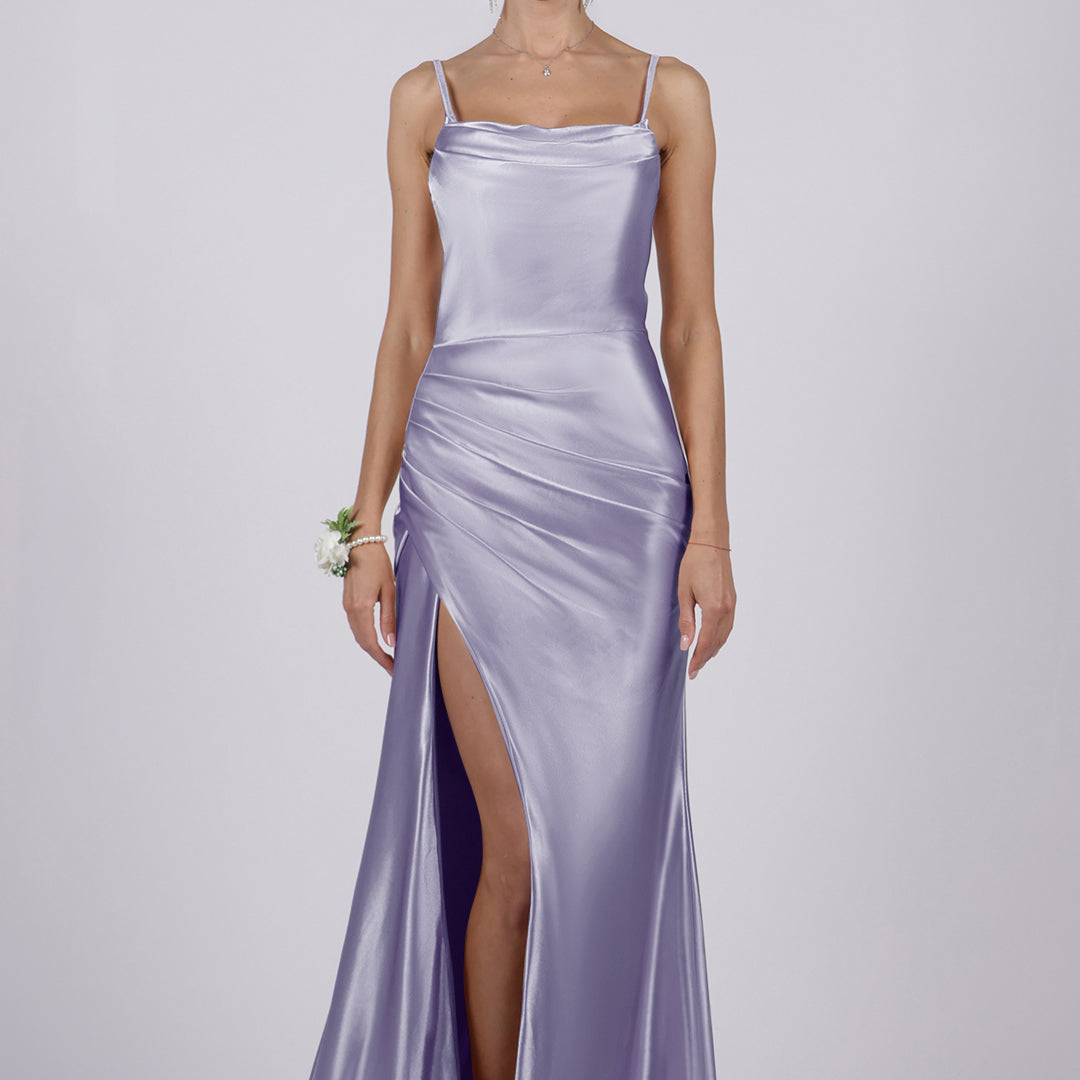 Mermaid Cowl Neck High Split Sweep Train Dresses