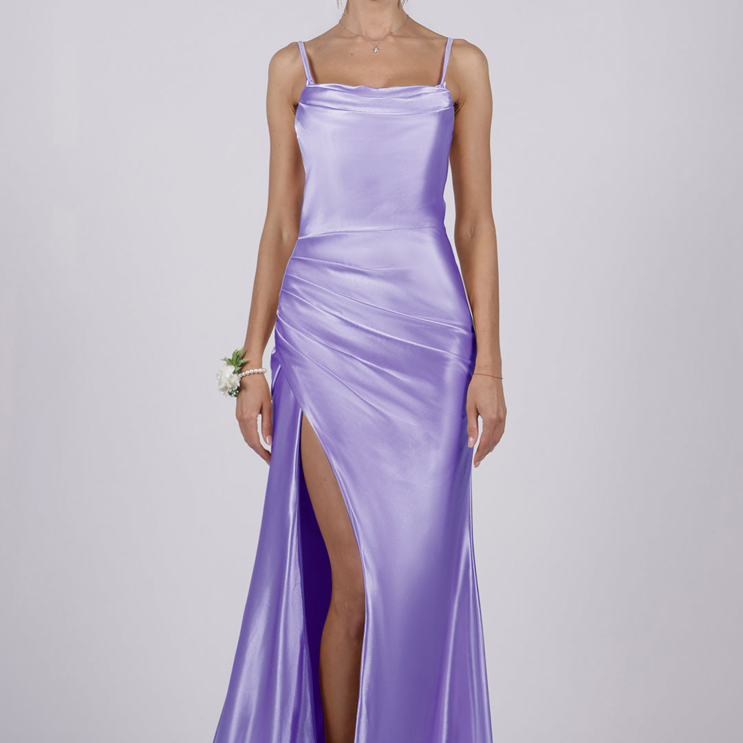 Mermaid Cowl Neck High Split Sweep Train Dresses