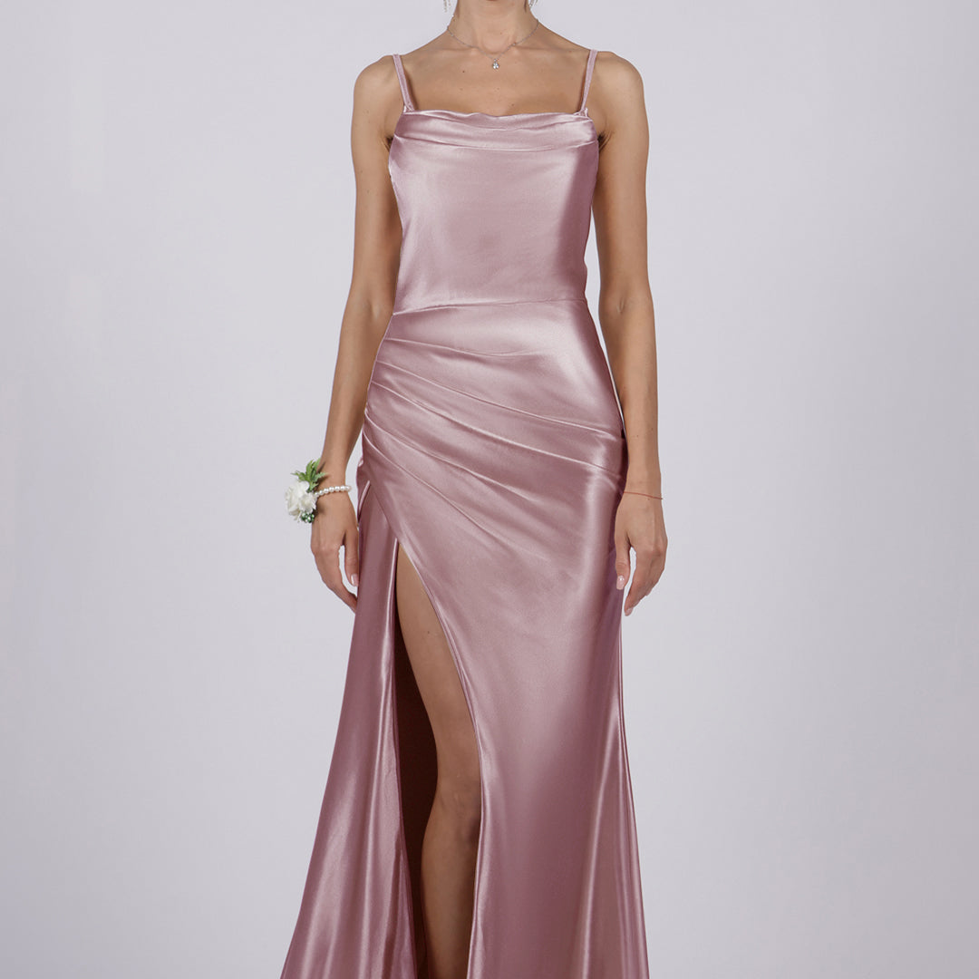 Mermaid Cowl Neck High Split Sweep Train Dresses