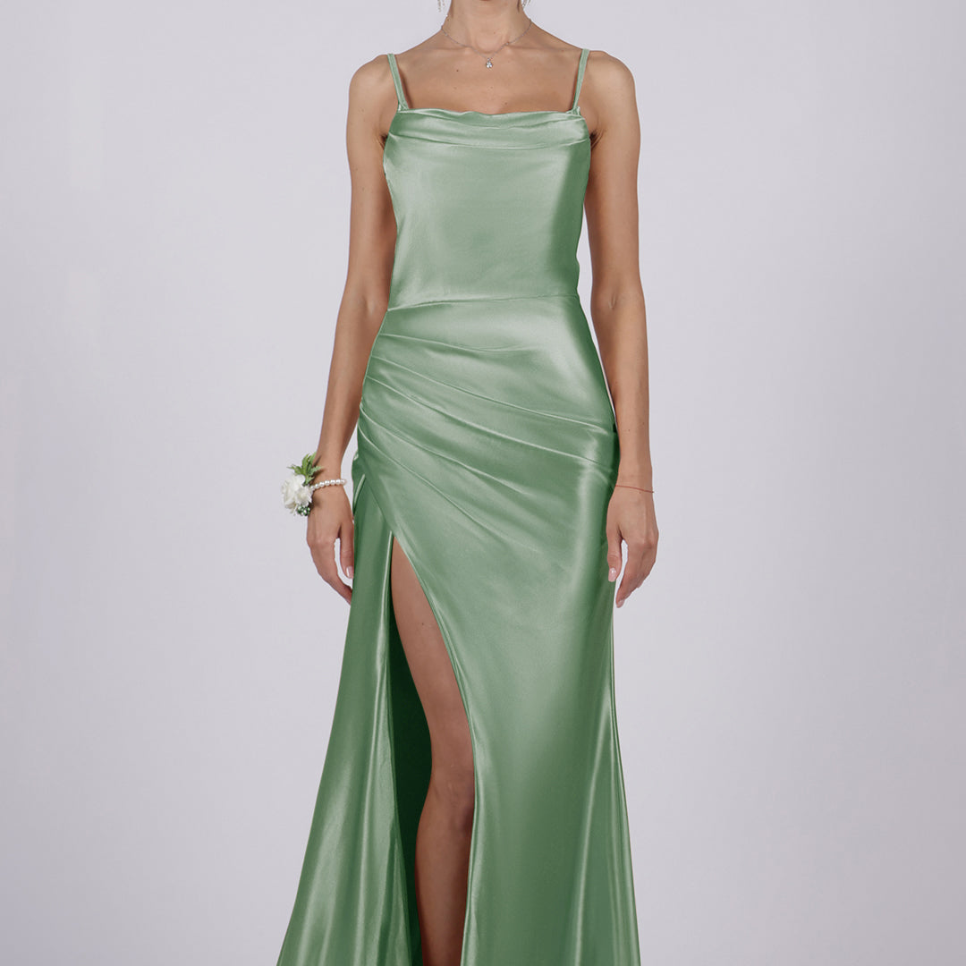 Mermaid Cowl Neck High Split Sweep Train Dresses