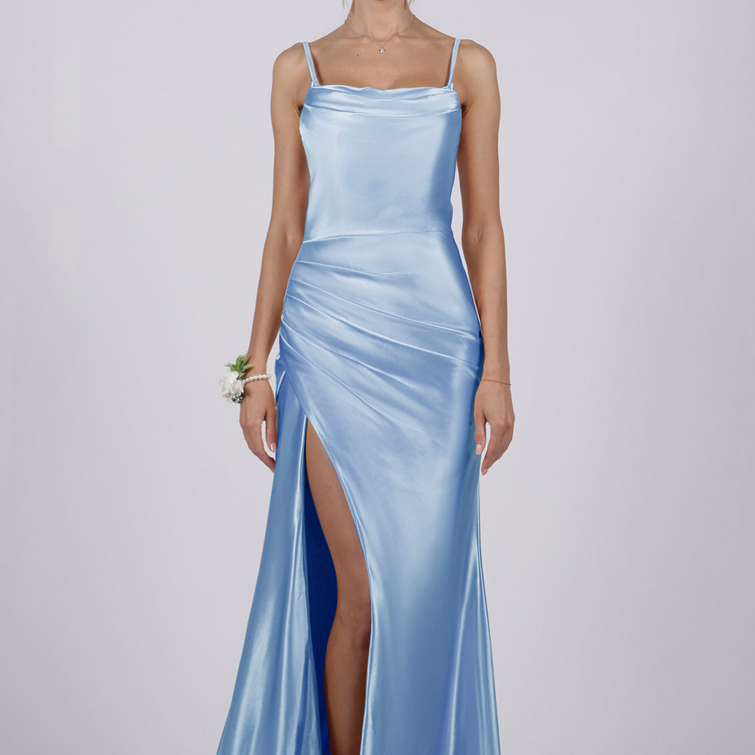 Mermaid Cowl Neck High Split Sweep Train Dresses