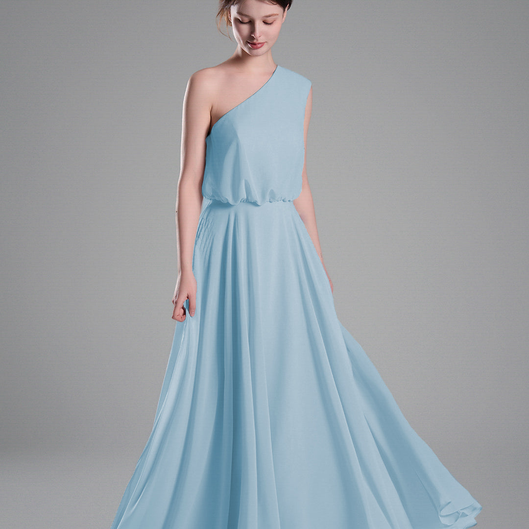 One-Shoulder Flowing Hem A-Line Dresses