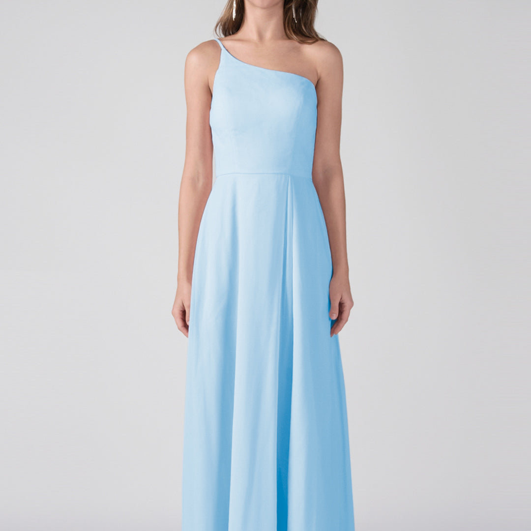 One Shoulder A-Line Side Split Floor-Length Dress