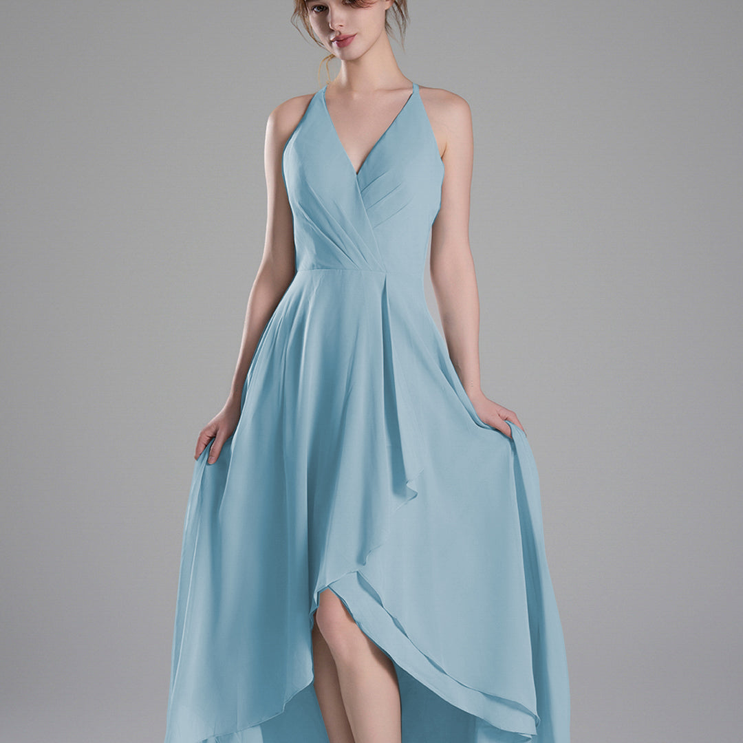 V-Neck Layered Drape Chiffon Maxi Dress