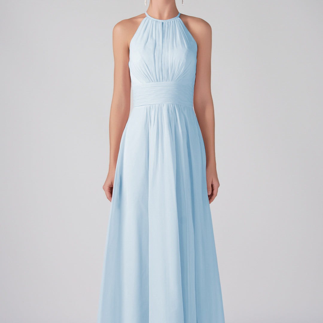 Robe longue chic à volants et bretelles licou