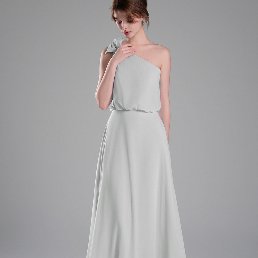One-Shoulder Bow Detail Flowing A-Line Dresses