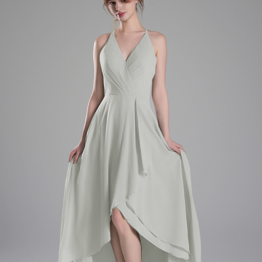V-Neck Layered Drape Chiffon Maxi Dress