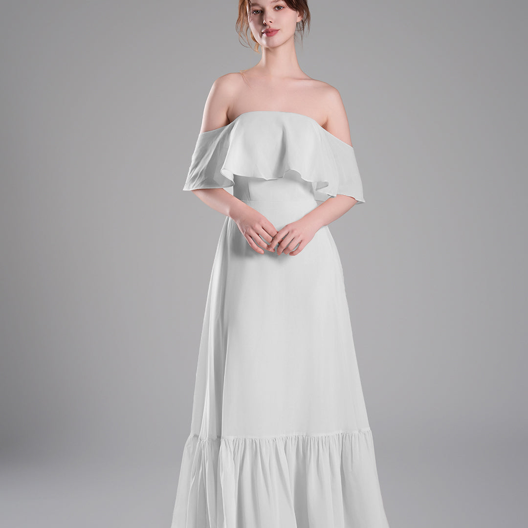 Off-Shoulder Ruffle Detailing Tiered Hemline Dresses