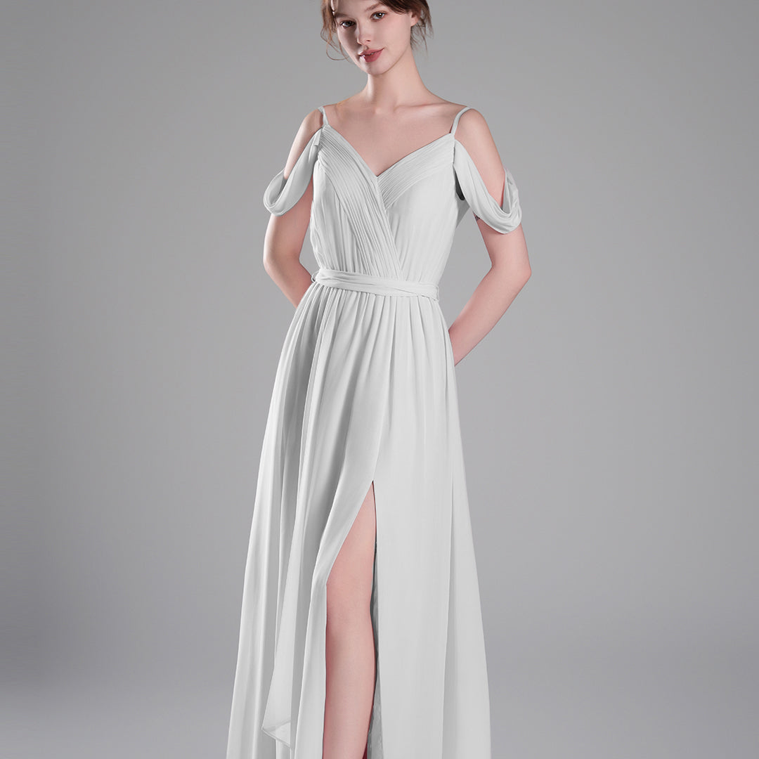 Off-Shoulder Adjustable Waist Tie Pleated Dresses