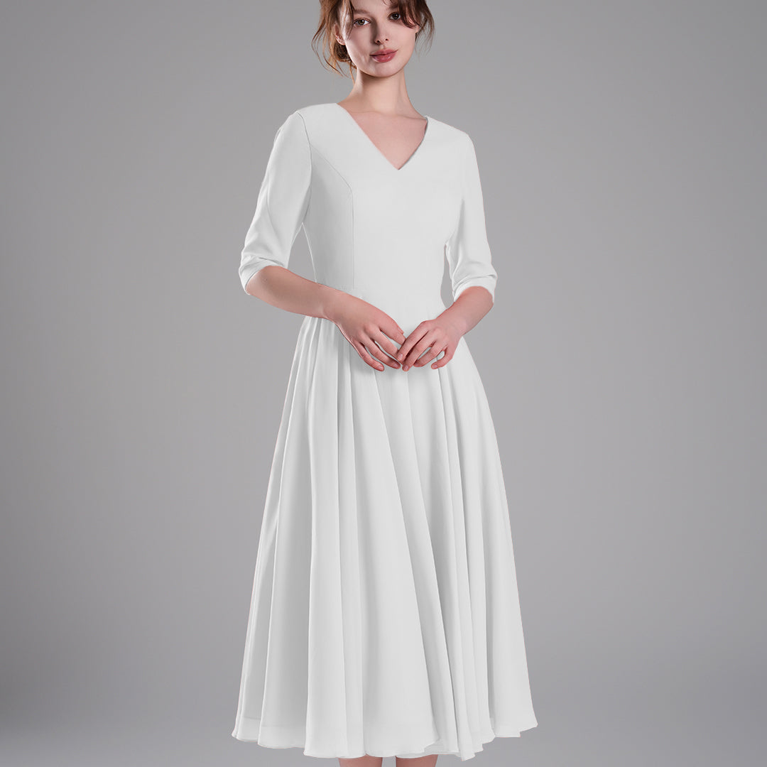 Elegant Chiffon Midi Dress with 3/4 Sleeves