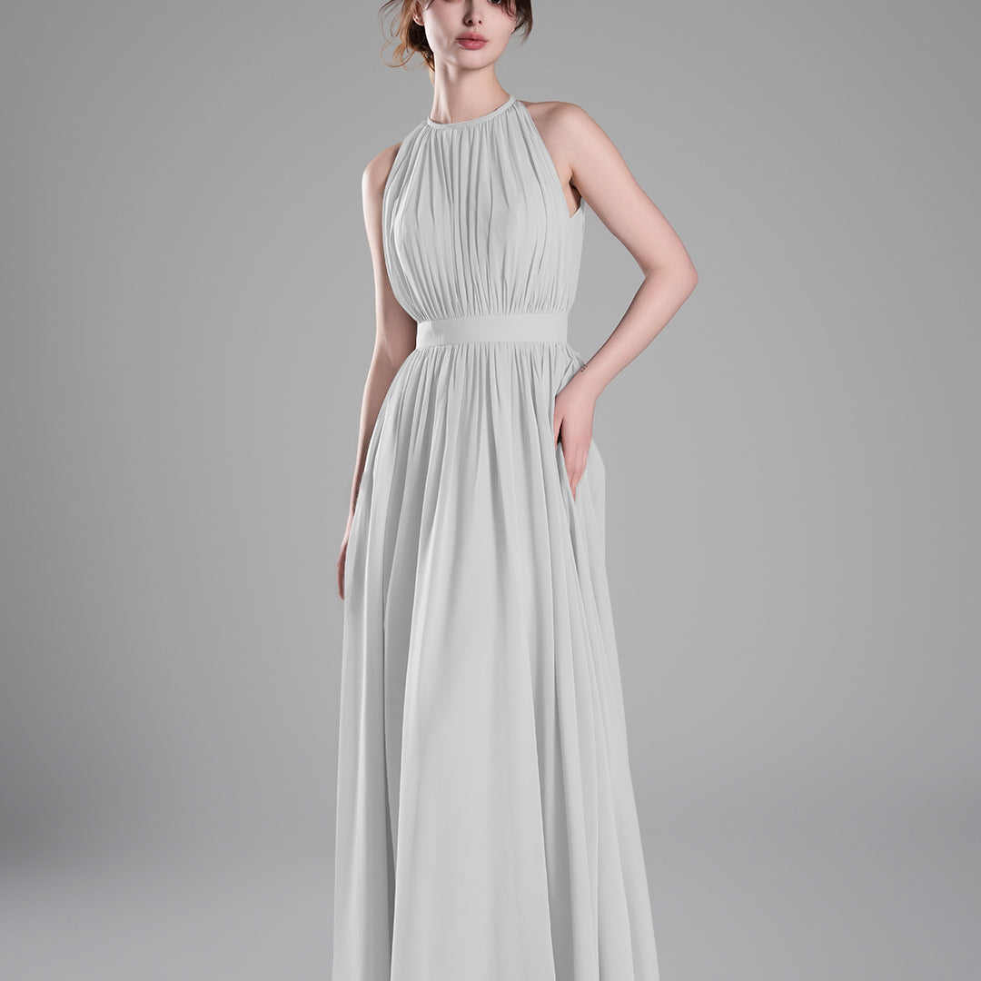 Halter Neckline Pleated Cinched Waist Dresses