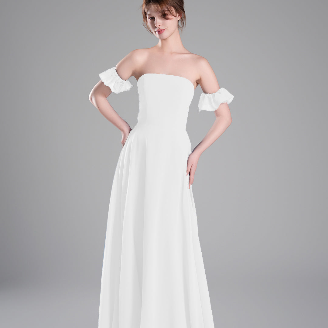 Off-Shoulder Ruffle Sleeves Figure Bodice A-line Dresses