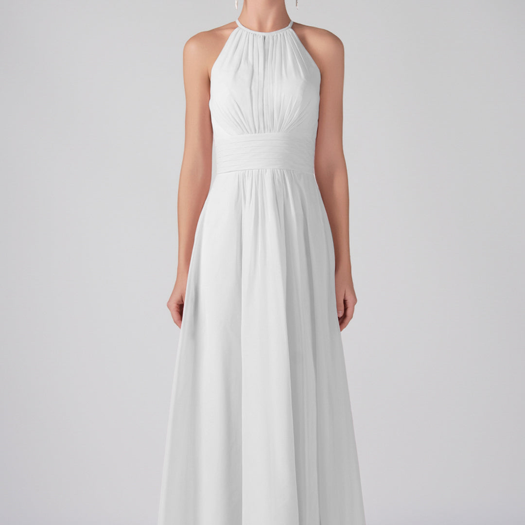 Robe longue chic à volants et bretelles licou